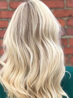 View Women's Hair, Balayage, Hair Color, Blonde, Long Hair (Mid Back Length), Hair Length, Beachy Waves, Hairstyle - Amal , Washington, DC