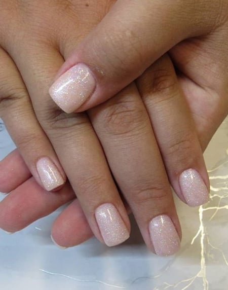 Image of  Nails, Manicure, Nail Color, Beige, Glitter, Clear, Gel, Nail Finish, Short, Nail Length, Square, Nail Shape