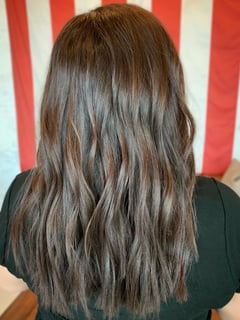 View Hair Color, Hairstyle, Beachy Waves, Haircut, Layers, Hair Length, Women's Hair, Long Hair (Upper Back Length), Full Color, Brunette Hair, Blowout - Sam Donato, Spring, TX