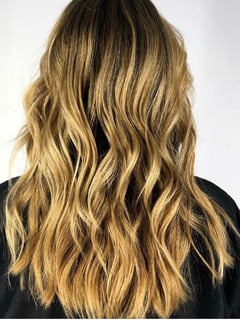 View Hair Color, Women's Hair, Blonde, Long Hair (Mid Back Length), Hair Length, Beachy Waves, Hairstyle - Lupita , Chicago, IL