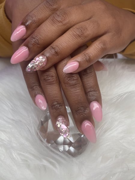 Image of  Nails, Acrylic, Nail Finish, Medium, Nail Length, Pink, Nail Color, Almond, Nail Shape