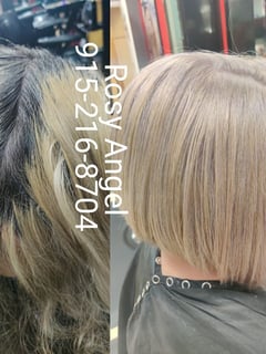 View Women's Hair, Blonde, Hair Color, Hair Length, Bob, Haircuts, Straight, Hairstyles, Permanent Hair Straightening - Rosy Angel, El Paso, TX