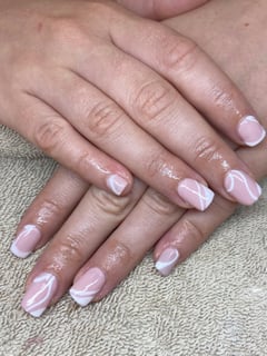 View White, Treatment, Paraffin Treatment, Nail Shape, Square, French Manicure, Nail Art, Mix-and-Match, Hand Painted, Nail Style, Accent Nail, Nail Color, Beige, Medium, Nail Length, Short, Gel, Nail Finish, Dip Powder, Nails - Jenny Davis, Melbourne, FL