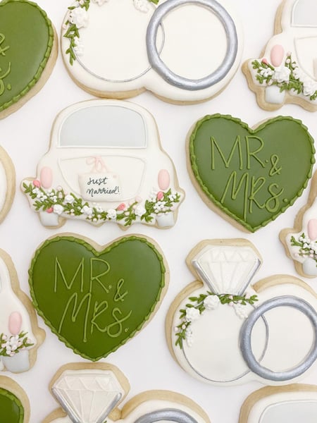 Image of  Cookies, Occasion, Wedding, Color, Green, Metallic, White, Theme, Wedding