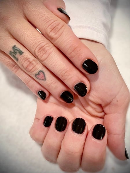 Image of  Nails, Manicure, Black, Nail Color, Nail Finish, Acrylic, Nail Length, Short, Round, Nail Shape, Nail Art, Nail Style