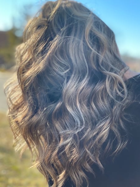 Image of  Women's Hair, Blowout, Hair Color, Balayage, Blonde, Brunette, Full Color, Highlights, Foilayage, Layered, Haircuts, Curly, Beachy Waves, Hairstyles, Curly, Bridal
