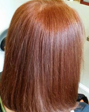 Image of  Women's Hair, Full Color, Hair Color, Red, Shoulder Length, Hair Length, Blunt, Haircuts, Straight, Hairstyles