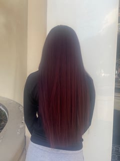 View Women's Hair, Blowout, Hair Color, Balayage, Full Color, Red, Long, Hair Length, Permanent Hair Straightening, Straight, Hairstyles - Katie Baker, San Diego, CA