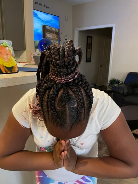Image of  Girls, Haircut, Kid's Hair, Braiding (African American), Hairstyle, Protective Styles, Updo
