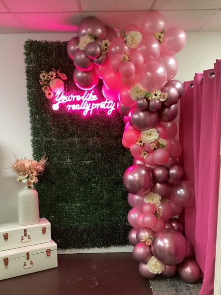 Image of  Balloon Decor, Arrangement Type, Balloon Wall, Balloon Composition, Balloon Garland, Balloon Arch, Event Type, Birthday, Baby Shower, Wedding, Graduation, Holiday, Valentine's Day, Corporate Event, Colors, Pink, Pastel, Accents, Flowers, Lighted Signs, Balloon Column, School Pride