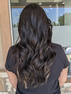 View Hair Length, Blowout, Brunette, Hair Color, Full Color, Women's Hair, Long, Curly, Beachy Waves, Hairstyles - Kersten Smith, San Antonio, TX