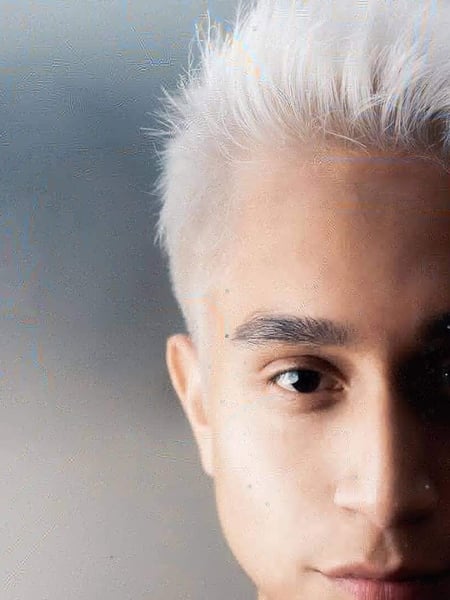 Image of  Men's Hair, Medium Fade, Haircut, Blonde, Hair Color, Grey, Blowout