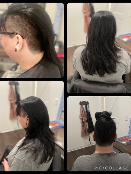 Image of  Haircuts, Long, Women's Hair, Hair Color, Layered, Hair Length, Pixie, Black, Short Ear Length, Shoulder Length, Bangs, Shaved