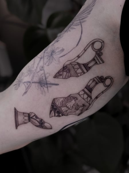 Image of  Tattoos, Tattoo Style, Tattoo Bodypart, Tattoo Colors, Aesthetic, Black & Grey, Fine Line, Line Art, Realism, Arm , Black 