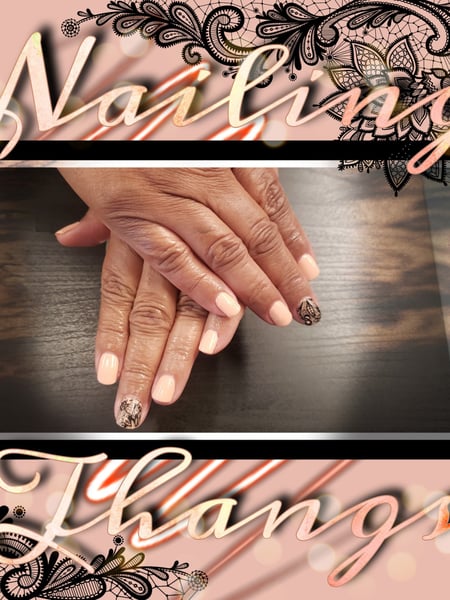 Image of  Nails, Nail Art, Gel, Round, Nail Style, Nail Color, Nail Length, Manicure, Nail Finish, Stickers, Short, Accent Nail, Beige, Nail Shape, Nail Service Type