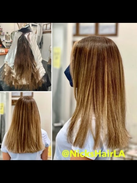 Image of  Long, Hair Length, Women's Hair, Balayage, Blowout, Hairstyles, Straight, Blunt, Haircuts, Foilayage, Hair Color, Highlights, Blonde