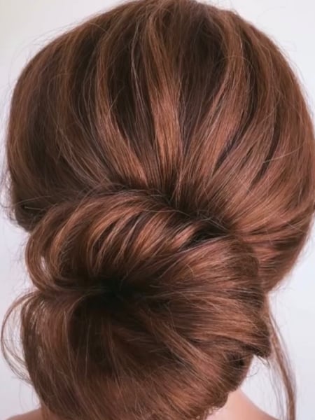Image of  Women's Hair, Red, Hair Color, Medium Length, Hair Length, Boho Chic Braid, Hairstyles, Bridal, Updo