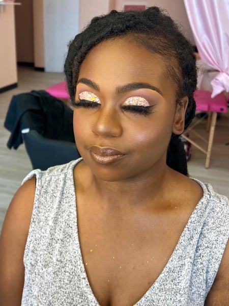 Image of  Dark Brown, Skin Tone, Makeup, Brown, Airbrush, Technique, Evening, Look, Glam Makeup, Glitter, Colors, Brown, Pink