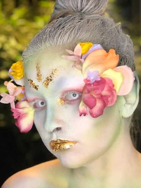 Image of  Makeup, Halloween, Look, Glitter, Colors, Gold, Green, Orange, Pink, Purple, White, Yellow, Airbrush, Technique
