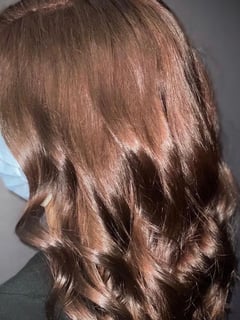View Hair Color, Hairstyles, Beachy Waves, Layered, Haircuts, Curly, Hair Length, Medium Length, Brunette, Women's Hair - Bekah Stephens, Columbus, OH
