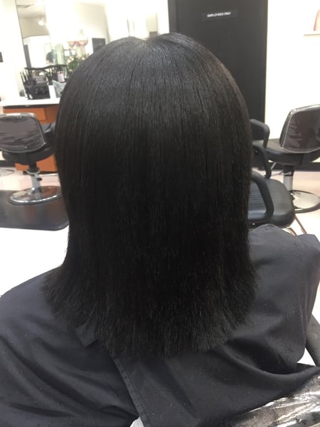 Image of  Women's Hair, Blunt, Haircuts, Silk Press, Permanent Hair Straightening