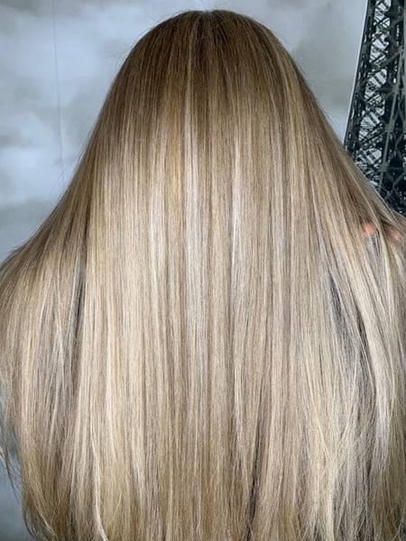 Image of  Women's Hair, Hair Color, Balayage, Blonde, Foilayage, Highlights, Long, Hair Length, Blunt, Haircuts, Blowout, Natural, Hairstyles, Straight, Hair Restoration