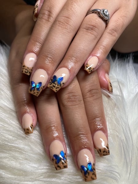 Image of  Nails, Acrylic, Nail Finish, Gel, Short, Nail Length, Beige, Nail Color, Blue, Color Block, Nail Style, French Manicure, Nail Art, Stickers, Square, Nail Shape