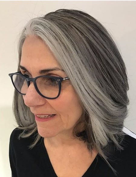 Image of  Women's Hair, Hair Color, Full Color, Silver, Shoulder Length, Hair Length, Bob, Haircuts, Straight, Hairstyles, Blowout
