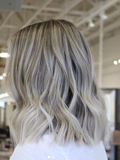 View Hair Color, Silver, Hair Length, Blonde, Shoulder Length, Highlights, Women's Hair - Makena Maher, Las Vegas, NV