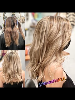 View Blonde, Hair Color, Highlights, Curls, Hairstyle, Beachy Waves, Women's Hair, Haircut, Blunt (Women's Haircut) - Nickolas Teague, Burbank, CA