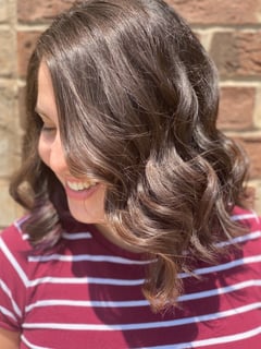 View Women's Hair, Brunette, Hair Color, Fashion Color, Shoulder Length, Hair Length, Blunt, Haircuts, Beachy Waves, Hairstyles - Rush Montagne, Raleigh, NC