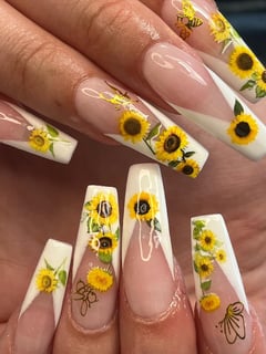 View Manicure, Nail Shape, Coffin, Nail Finish, Gel, Nail Color, White, Stickers, Accent Nail, Nail Style, 3D, XL, Nail Length, Nails - Isabel Rivera, Westfield, MA