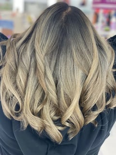 View Curly, Hairstyles, Women's Hair, Hair Color, Full Color, Foilayage, Highlights, Ombré, Blonde, Balayage - Thelma Rose, Vallejo, CA