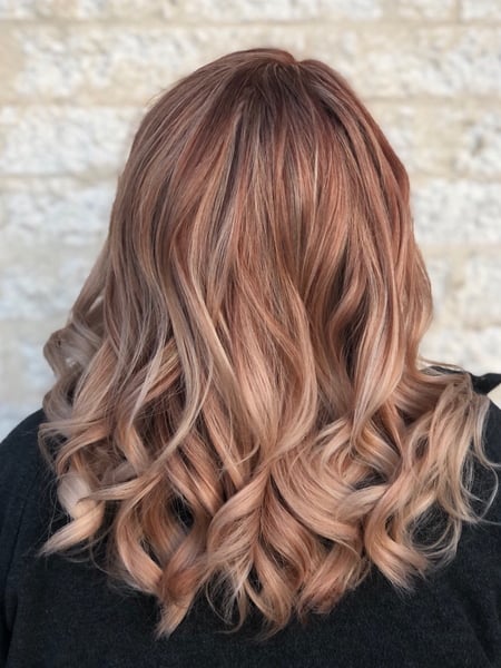Image of  Women's Hair, Blowout, Hair Color, Balayage, Foilayage, Ombré, Medium Length, Hair Length, Layered, Haircuts, Beachy Waves, Hairstyles