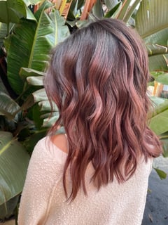 View Hair Color, Hairstyles, Beachy Waves, Layered, Blunt, Haircuts, Hair Length, Medium Length, Brunette, Red, Fashion Color, Balayage, Women's Hair - Tiffany Mae, San Diego, CA