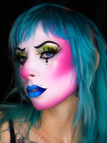 Image of  Makeup, Very Fair, Skin Tone, Halloween, Look, Special FX/Effects, Black, Colors, Blue, Green, Pink