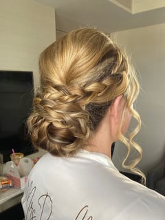 View Women's Hair, Bridal Hair, Hairstyle, Long Hair (Mid Back Length), Updo, Braid (Boho Chic), Hair Length - Alexa Gledhill, Tempe, AZ