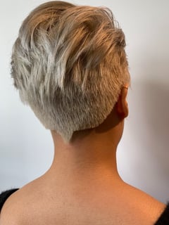 View Blonde, Pixie, Hair Length, Short Hair (Ear Length), Silver, Hair Color, Women's Hair - CocoAlexander - Johnny Bueno, Los Angeles, CA
