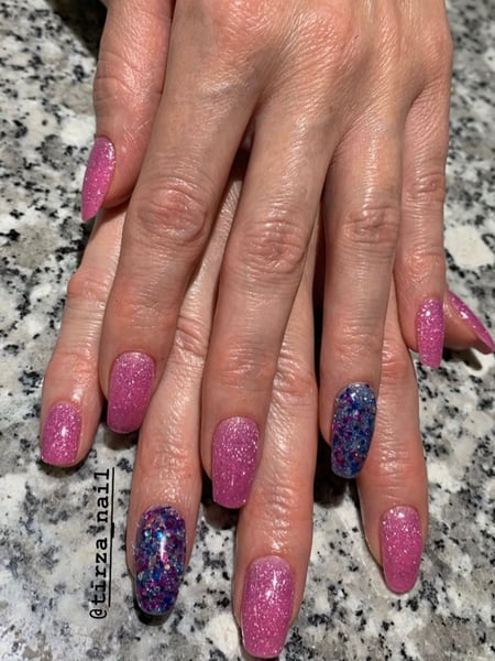 Image of  Nails, Pink, Nail Color, Purple, Blue, Dip Powder, Nail Finish, Medium, Nail Length, Nail Shape, Oval, Manicure, Nail Art, Nail Style