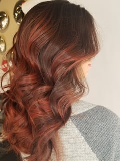 View Red, Hairstyle, Beachy Waves, Brunette Hair, Hair Color, Balayage, Women's Hair - Air Martinez, Colorado Springs, CO