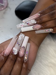 View French Manicure, Ombre, Mix-and-Match, 3D, Hand Painted, White, Nail Color, Glitter, Acrylic, Nail Finish, Gel, Square, Nail Shape, XL, Nail Length, Nails, XXL, Nail Art, Nail Style, Jewels - Maxxie , Athens, GA
