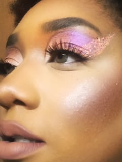View Glam Makeup, Glitter, White, Pink, Orange, Colors, Purple, Makeup, Look - Nina Edwards, Aurora, CO
