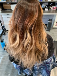 View Women's Hair, Balayage, Hair Color, Blonde, Brunette, Red, Long, Hair Length, Layered, Haircuts, Hairstyles, Beachy Waves - Cae Andrews, Henderson, NV