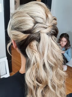 View Hair Length, Hairstyle, Bridal Hair, Hair Color, Blonde, Women's Hair, Long Hair (Mid Back Length) - Becki Kennedy, Saint Charles, IL