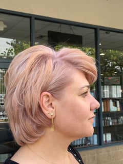 View Layered, Short Chin Length, Hair Length, Full Color, Fashion Color, Blonde, Blowout, Women's Hair, Hair Color, Keratin, Permanent Hair Straightening, Hairstyles, Straight, Haircuts - Rania Hosn, Gaithersburg, MD