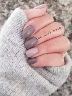 View Nail Style, Nails, Gel, Nail Finish, Short, Nail Length, Beige, Nail Color, Brown, Accent Nail, Color Block, Hand Painted, Mix-and-Match, Squoval, Nail Shape - Anh Tran-Redoble, Stoughton, MA