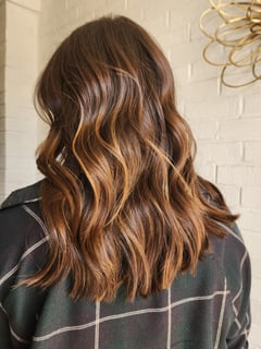 View Highlights, Balayage, Brunette, Long, Hairstyles, Beachy Waves, Women's Hair, Hair Color, Haircuts, Blunt, Hair Length - Arriane Martinez, Colorado Springs, CO