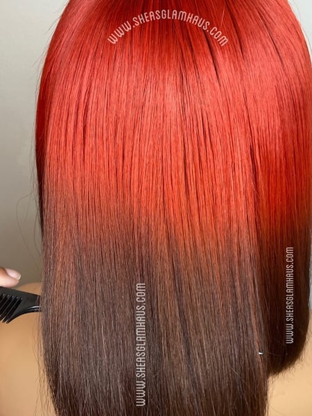 Image of  Women's Hair, Black, Hair Color, Fashion Hair Color, Red, Ombré, Highlights, Shoulder Length Hair, Hair Length, Blunt (Women's Haircut), Haircut, Bob, Bangs, Natural Hair, Hairstyle, Hair Extensions, Protective Styles (Hair), Straight, Wig (Hair), Weave