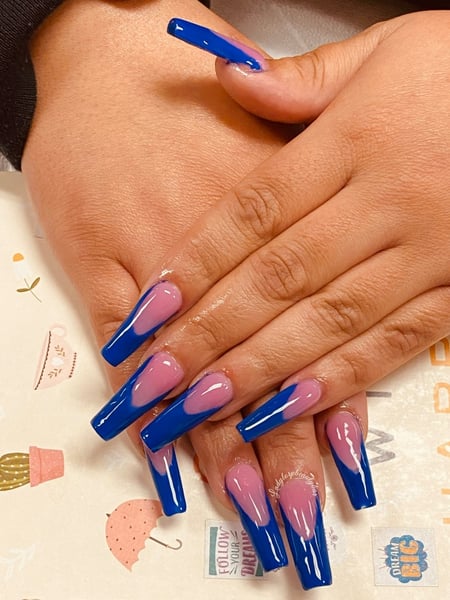 Image of  Manicure, Nails, Nail Length, XL, Nail Art, Nail Style, French Manicure, Blue, Nail Color, Pink, Acrylic, Nail Finish, Nail Shape, Square