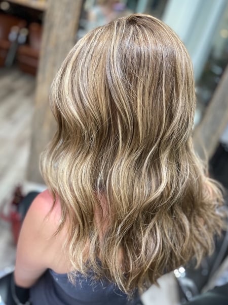 Image of  Women's Hair, Hair Color, Blonde, Brunette, Color Correction, Highlights, Medium Length, Hair Length, Layered, Haircuts, Beachy Waves, Hairstyles